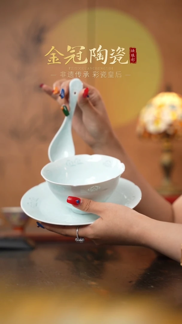 陶瓷观造集/玉映清辉【三件套/碗/平盘/小汤勺】