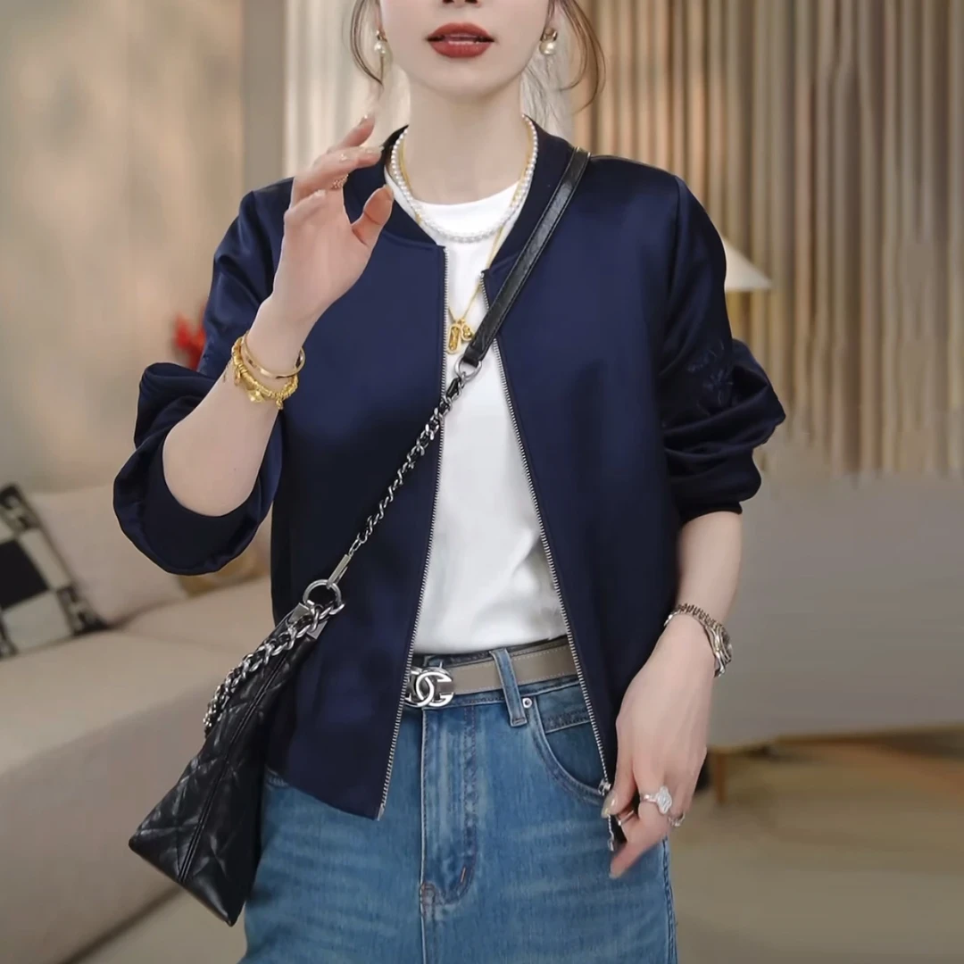 【LMENYI】鸟语花香~刺绣微光缎中国风棒球服气质淑女小个子上衣