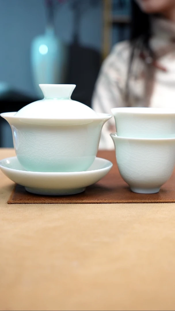 【闪购商品】玉青玉兰盖碗三件套