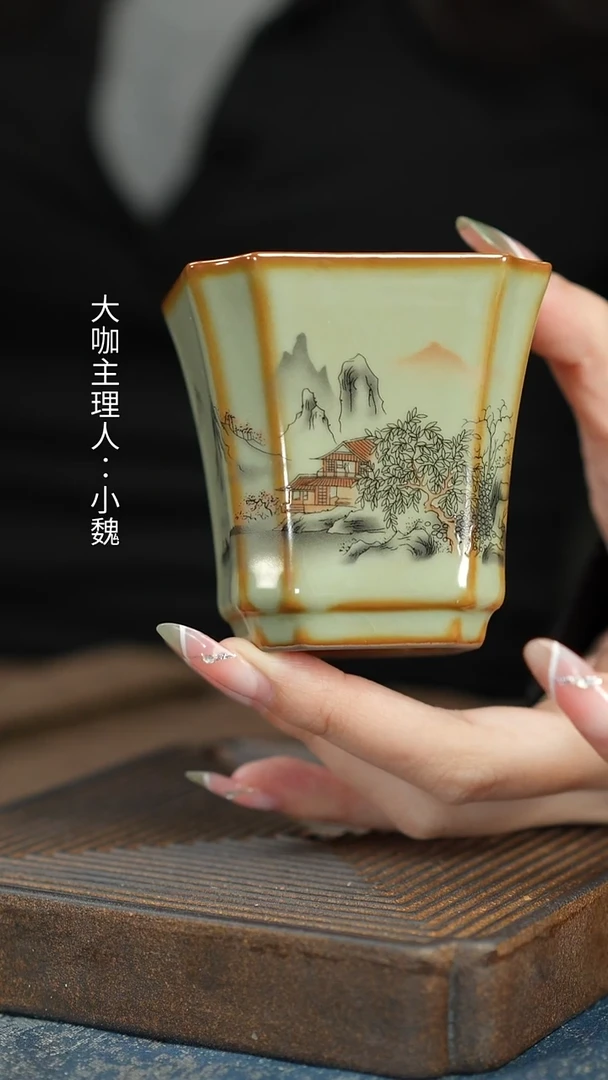 【汝窑异形四方杯】【12西泠礼盒】