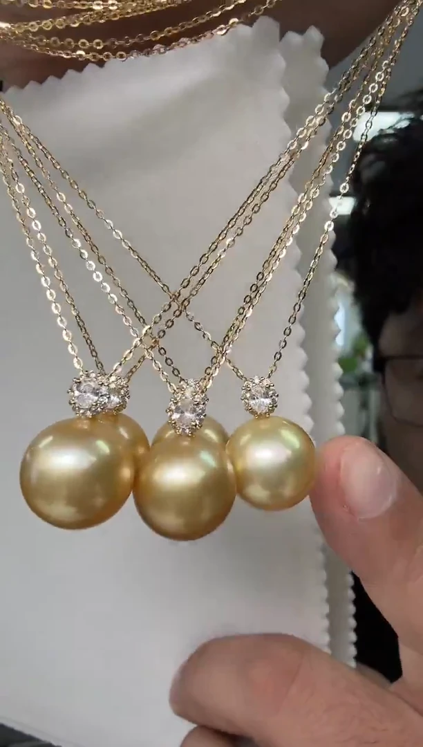 银S925镶嵌吊坠(赠链)海水珍珠金珠吊坠拍一发一