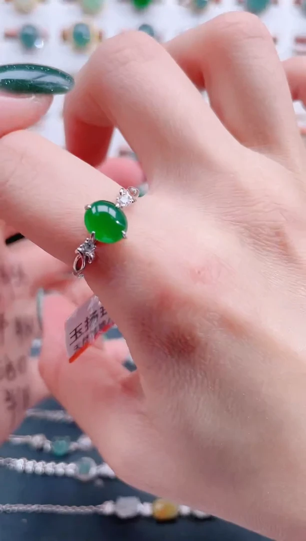 银S925镶嵌戒指翡翠天然翡翠