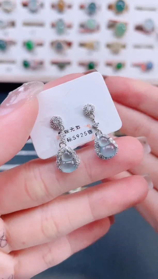 银S925镶嵌翡翠耳饰天然翡翠