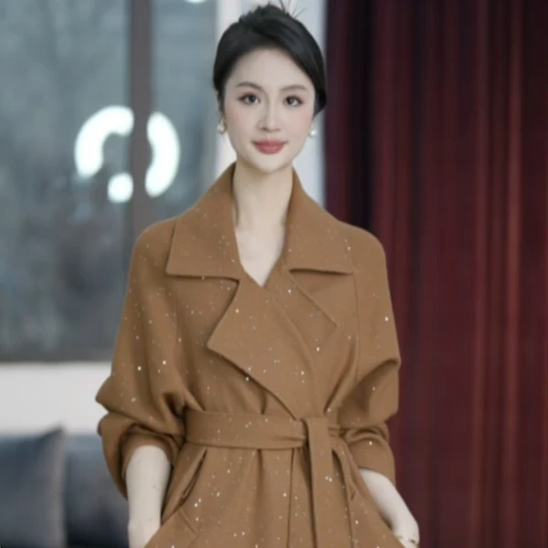 【NNC】2025新款星空闪优雅气质风衣裙 轻奢  （含一条本料腰带）时尚