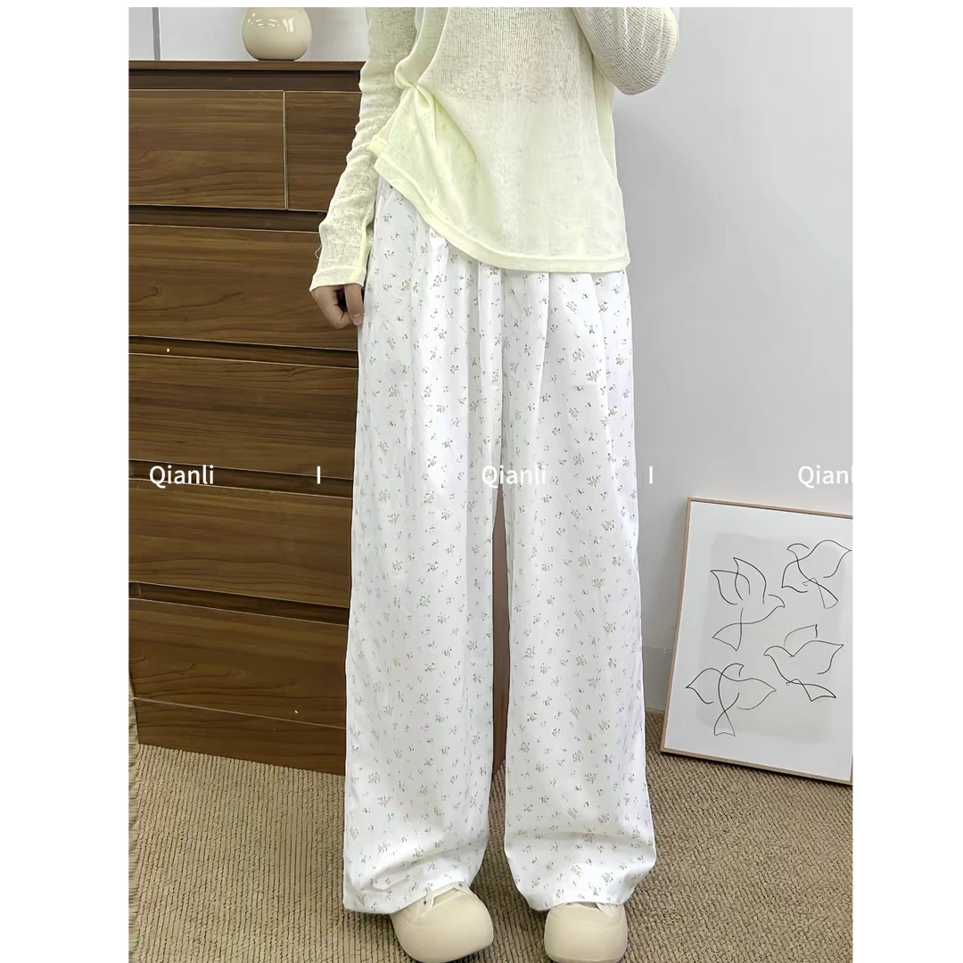 韩系温柔碎花山本裤高腰宽松阔腿裤碎花休闲裤