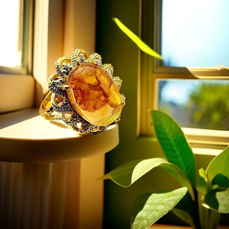 梦梦【证书+礼盒】合金镶嵌琥珀花珀戒指DH33024多样性发货（发其一）