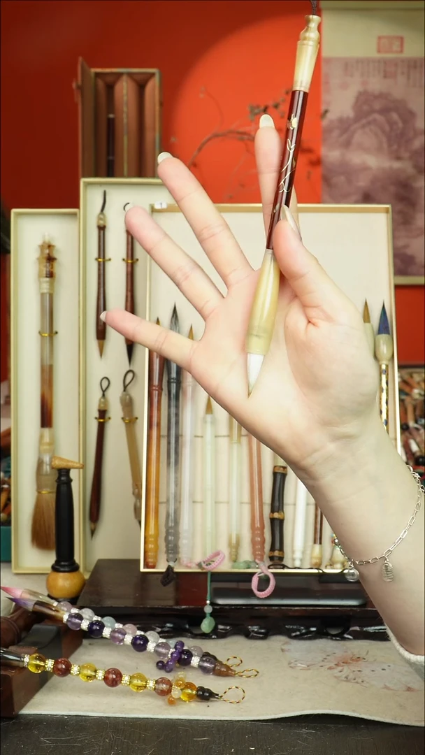 9号闪孤品高货毛笔链接 清水试笔 蘸墨不退