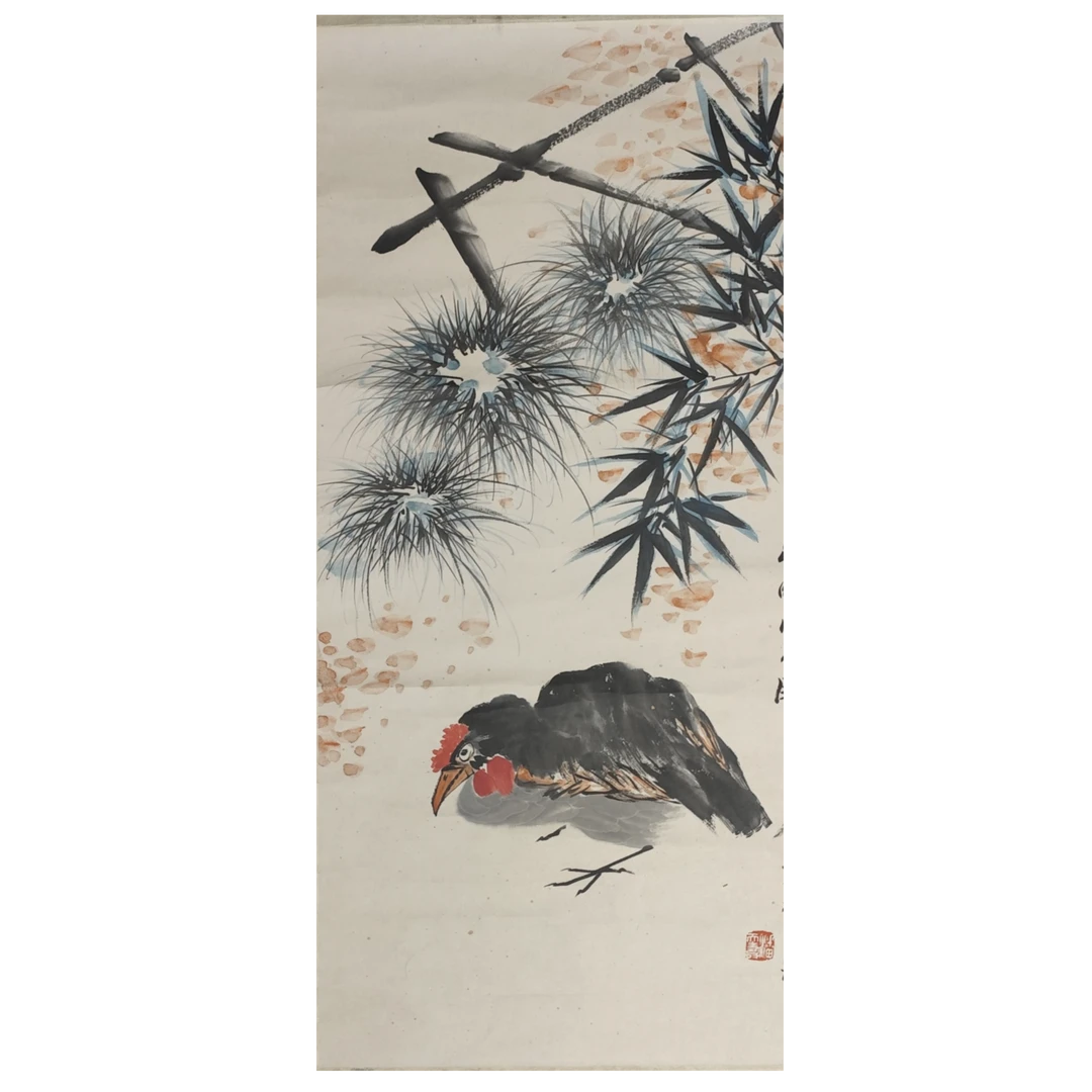 LOT.028 潘老《竹鸡图》68*33cm 纸本设色立轴
