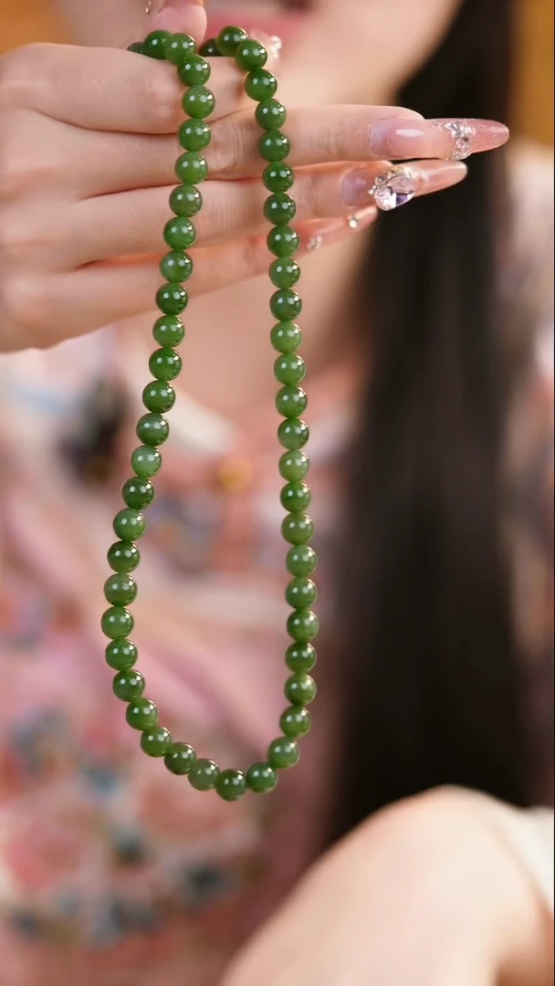 【闪购商品】和田玉手链未镶嵌Q866辣阳绿碧玉女神链8mm