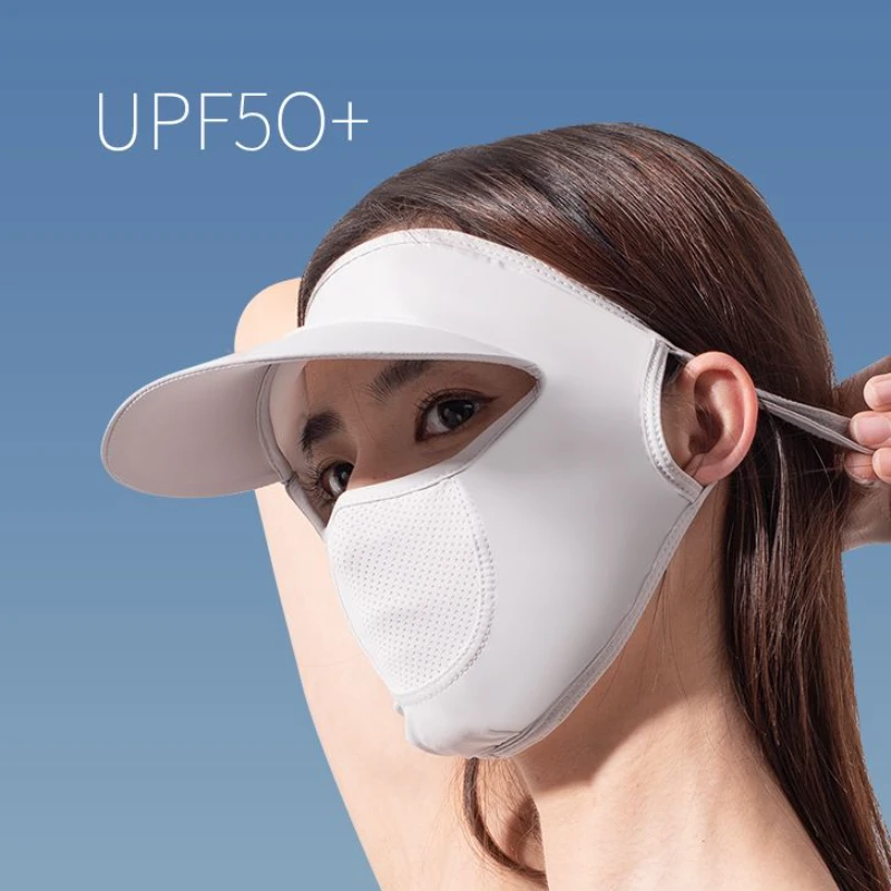 防晒面罩带帽檐女生脸基尼全脸口罩脸罩夏天冰丝遮阳轻薄面纱遮脸