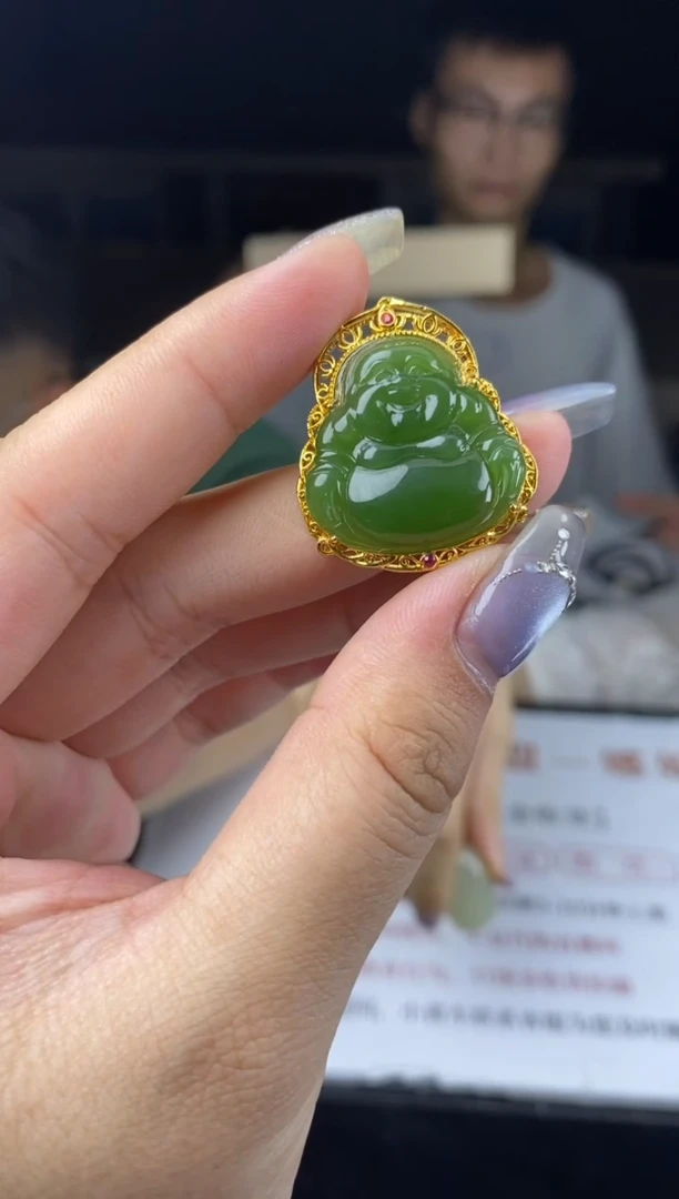 和田玉18K金镶嵌吊坠(不含链)多样性-D8844