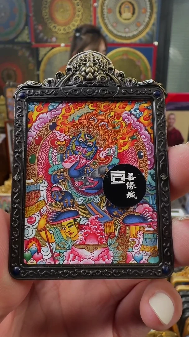 吊坠壹善缘城手绘唐卡黑C