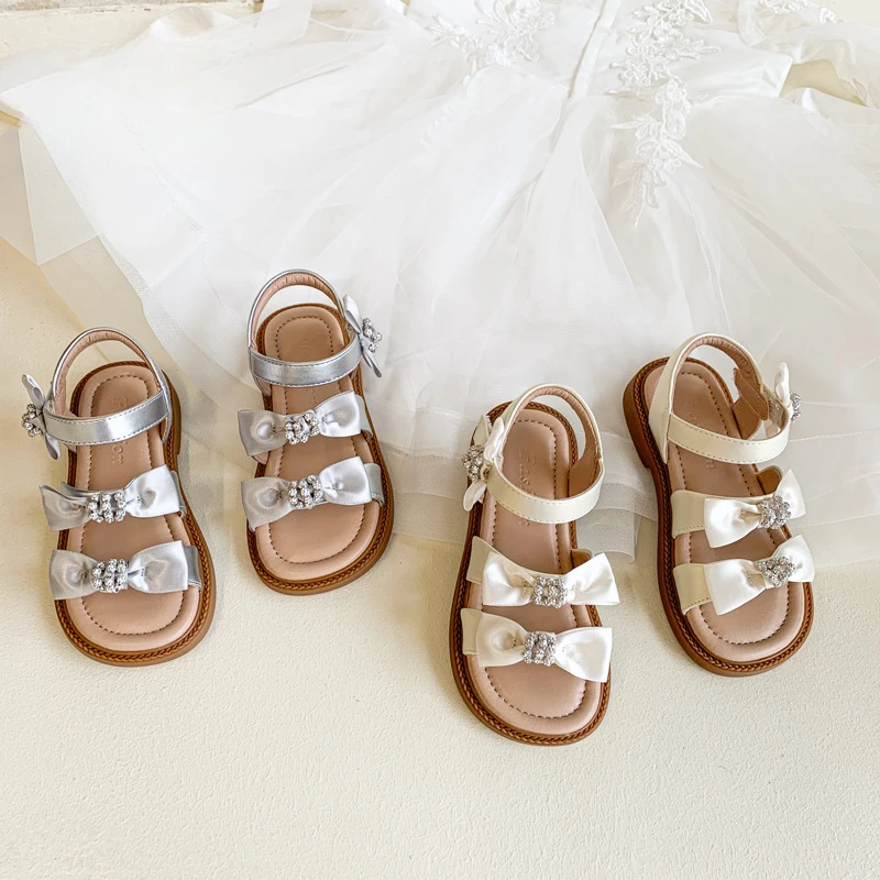 ABC女童凉鞋2025夏季新款蝴蝶结露趾儿童公主鞋中大童洋气沙滩鞋