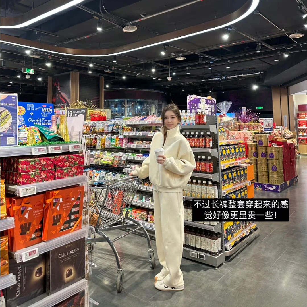 一整套ootd穿搭韩系运动时尚气质长袖卫衣外套显瘦休闲阔腿裤套装