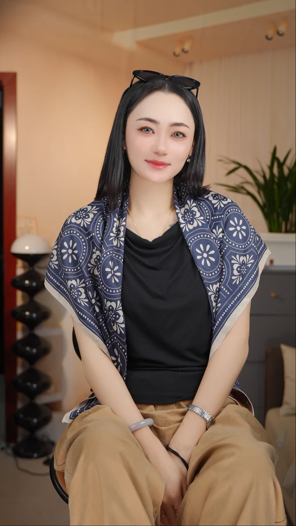 K（绿扣）P12【知蓝】时尚丝毛双面异色85x85百搭舒适保暖