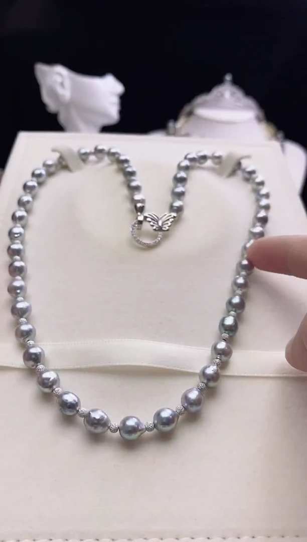 项链银S925镶嵌海水珍珠海水真多麻巴洛克项链