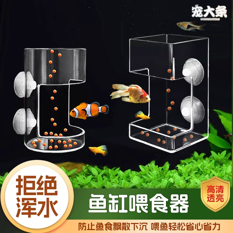 亚克力高清加厚防飘散孔雀鱼小型喂食器透明鱼食投喂器上浮粮