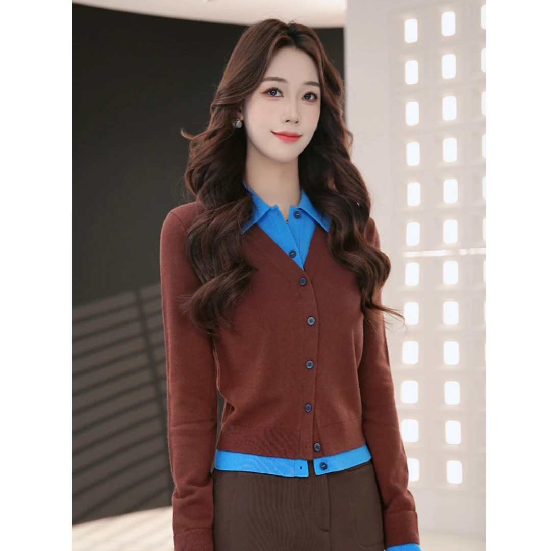 GIRDEAR/哥弟真的好秋季新款简约时尚撞色假两件针织开衫848001