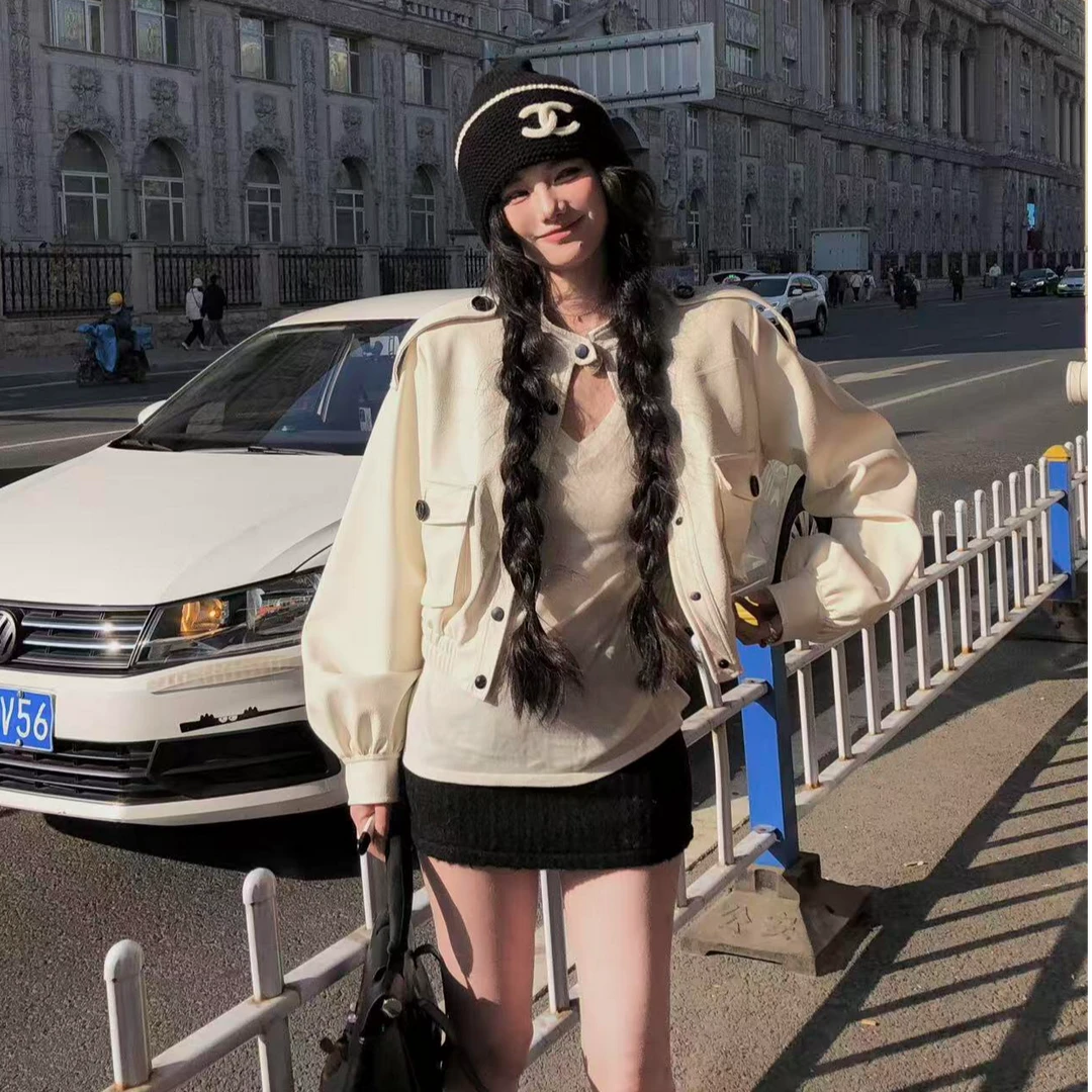 简约气质显瘦洋气休闲百搭长袖打底内搭宽敞外套性感半裙时尚套装