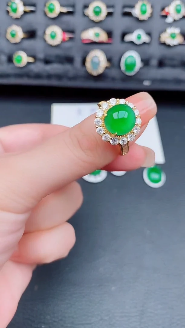 翡翠戒指银S925镶嵌天然a货翡翠75