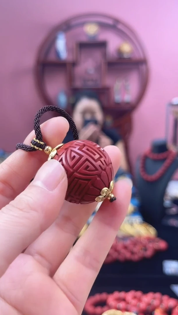 非遗 雕漆3.0单珠项链 财字