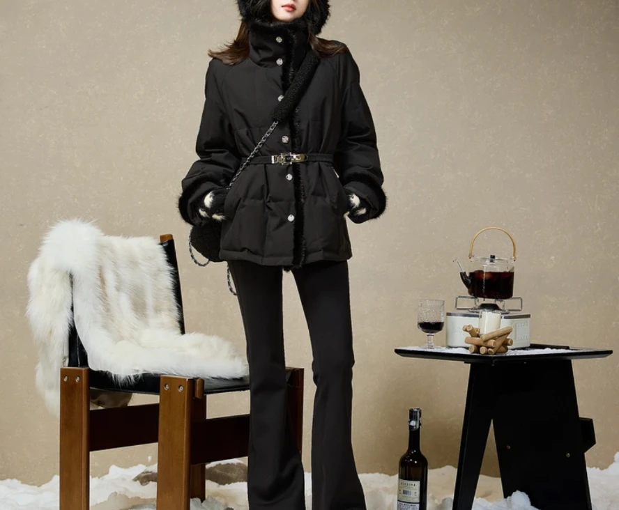 小众设计 【上东区小魔女】贵气环保水貂毛含腰带羽绒服
