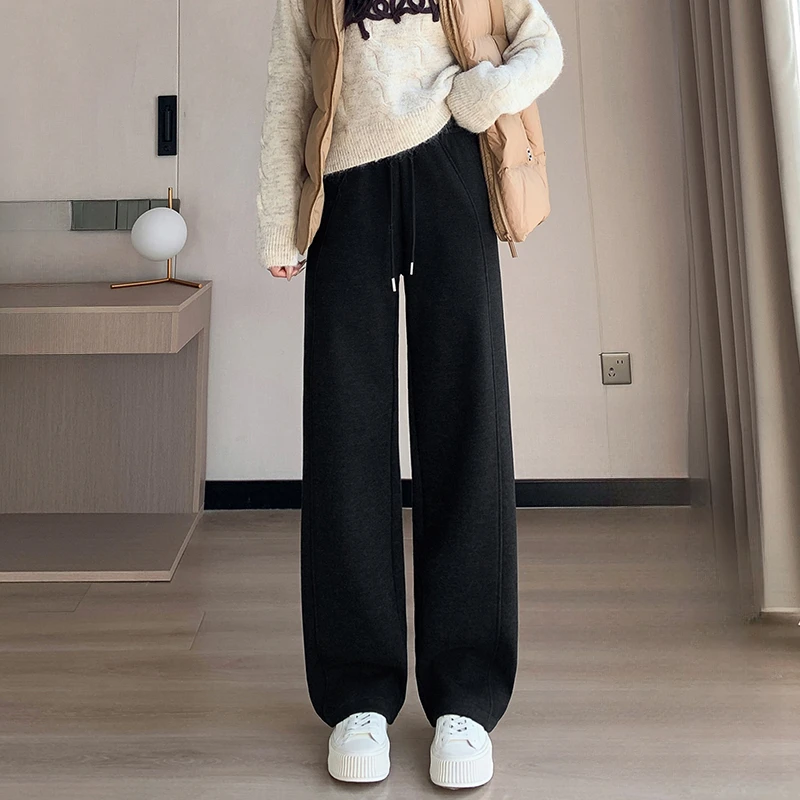 【垂顺不打皱】初春新款加绒阔腿裤女新款显瘦垂感抽绳休闲直筒裤女