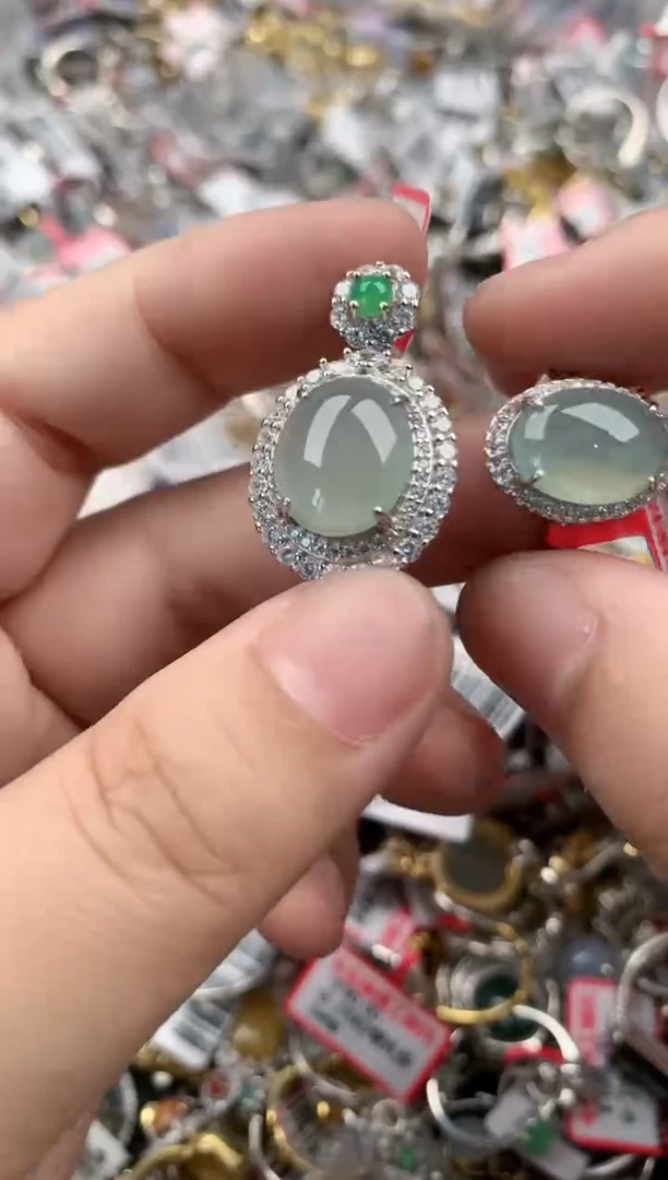 银S925镶嵌戒指翡翠11   10