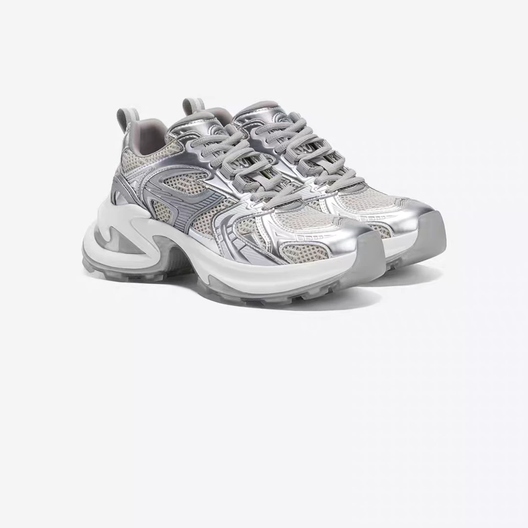 【硬核实力派】GGCC潮酷银色厚底增高老爹鞋女休闲运动鞋子女