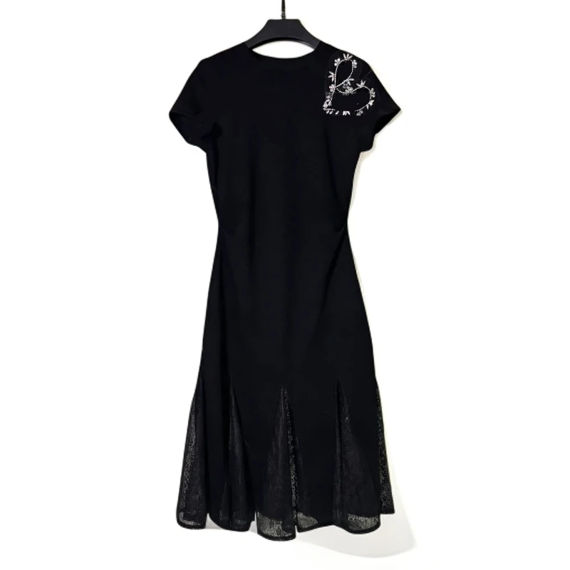 夏季时尚拼接重工A字裙中腰连衣裙中长裙