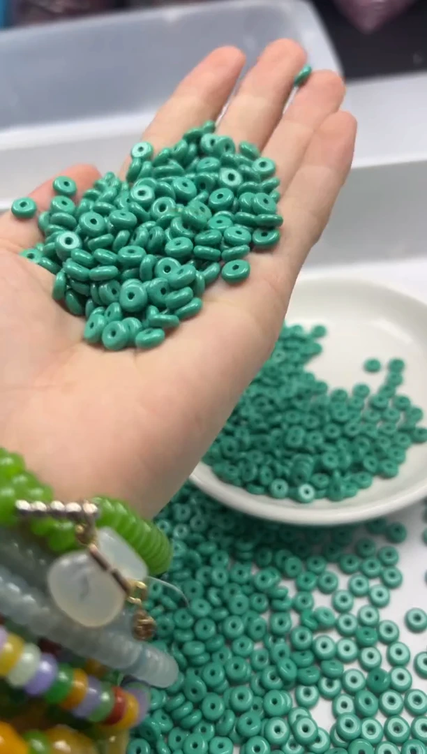 玛瑙/玉髓颈饰未镶嵌w1864高瓷绿*松算盘6*3mm*30颗