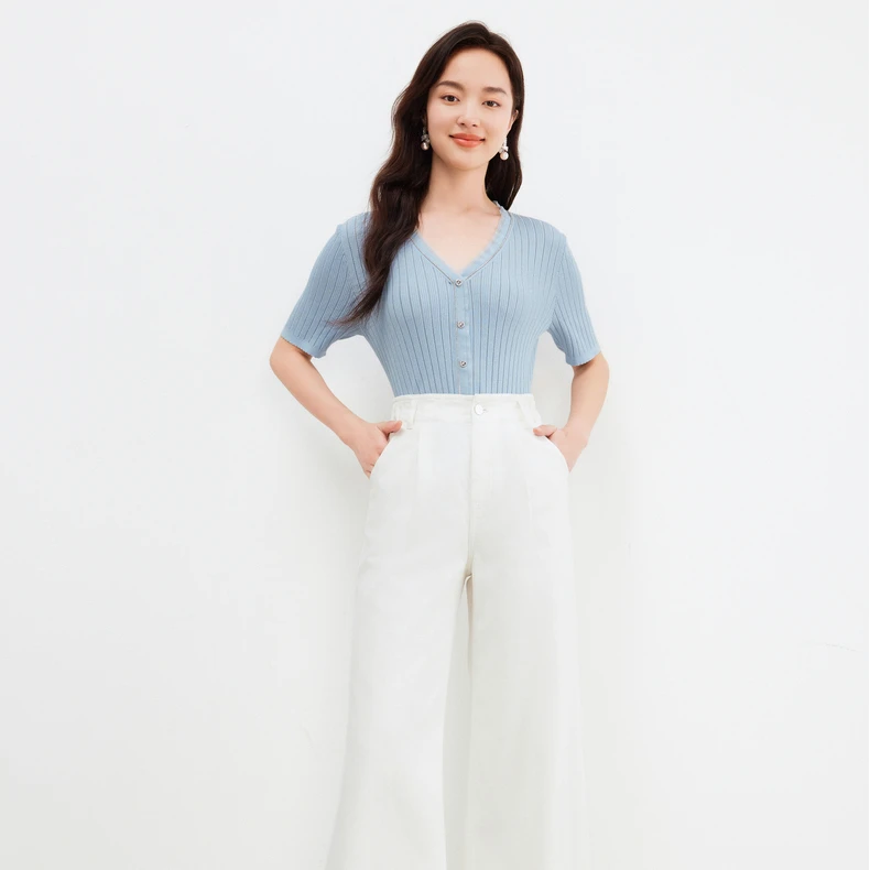 珂莱蒂尔显瘦舒适高腰时尚休闲夏季宽松莱赛尔牛仔裤KY00449N1