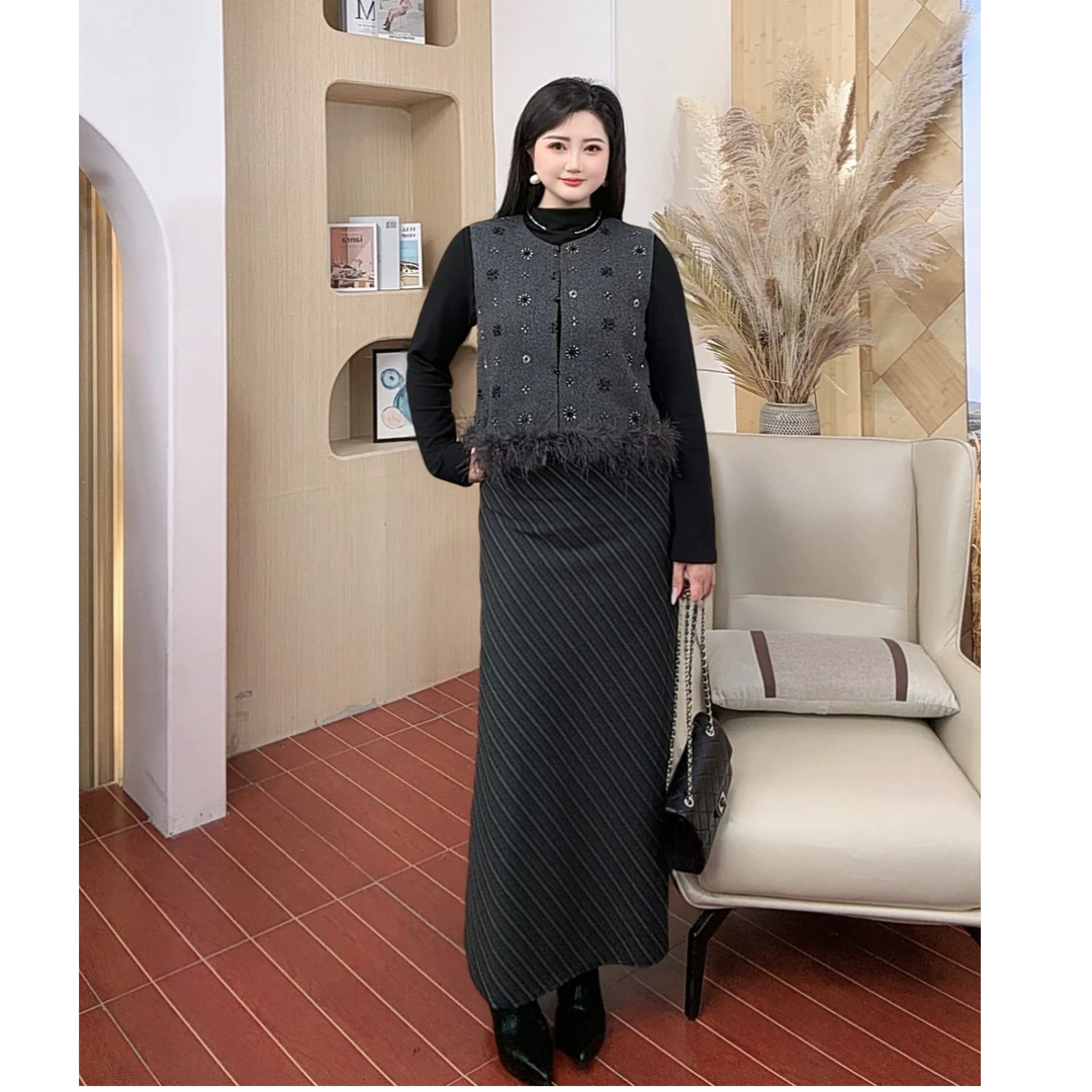 【大码定制】IEF/爱依服2025年秋季新品收腰显瘦呢绒上下套裙