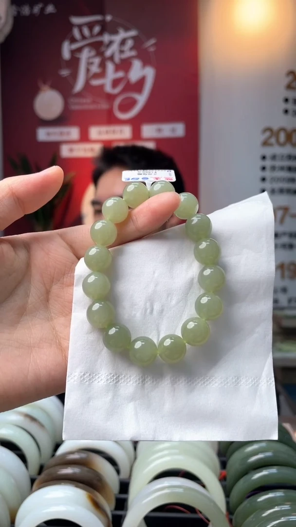 未镶嵌手串和田玉翠青卡12mm手串多样性发一件