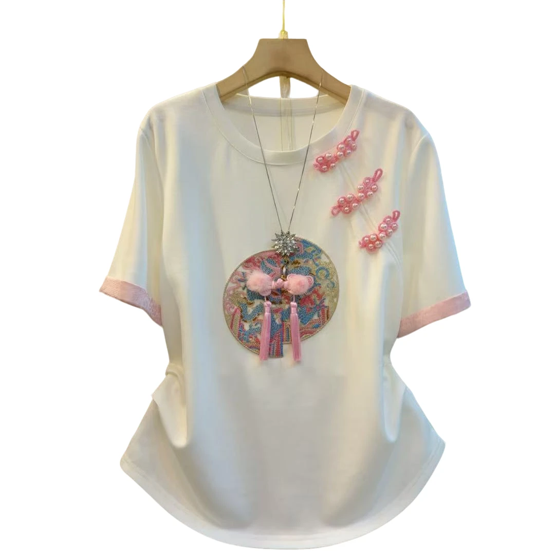 复古国风新款圆领重工盘扣设计感显瘦百搭上衣（长60左右）