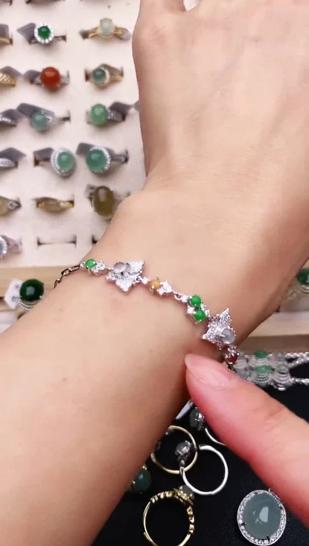 【闪购商品】翡翠戒指银S925镶嵌天然缅甸A货翡翠444   8-2