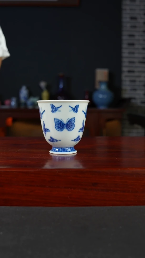 祖传窑真柴窑传承400年白蝶图高足杯