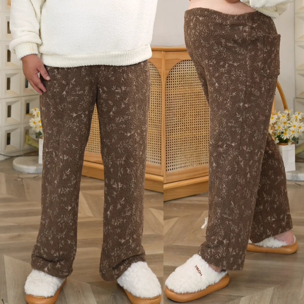 【半边绒有口袋加肥加大】无静电不塌绒保暖锁温带口袋外出型家居裤