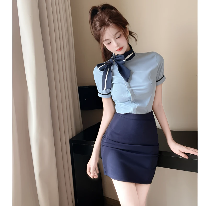 免烫修身衬衫女短袖OL空姐制服酒店KTV美容院足浴工作服职业套装