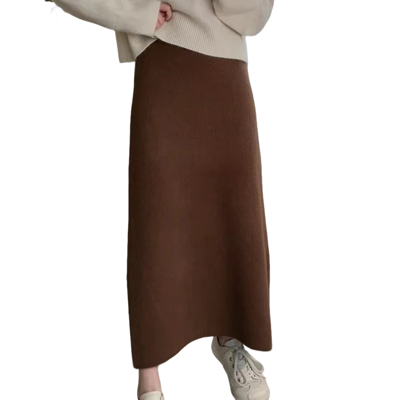 特价清～冬季浣熊绒高腰纯色时尚气质显瘦百搭中长款针织裙M732