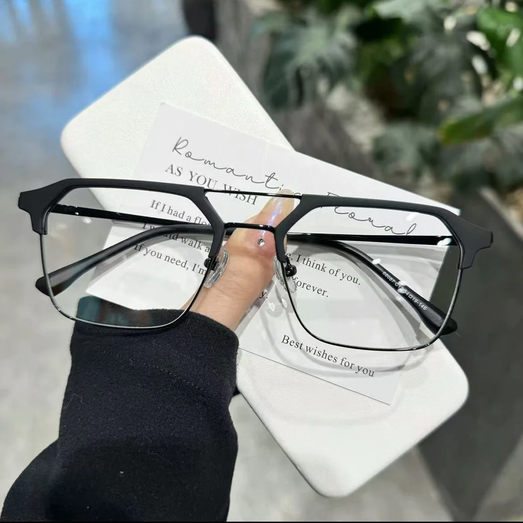 YNPO商务男士通勤眉线框黑框眼镜架百搭可配近视变色蓝光眼镜大框