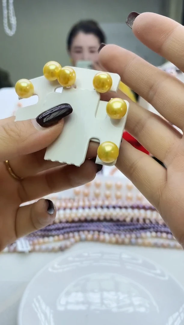 未镶嵌耳饰淡水珍珠黄色系素钉10mm+