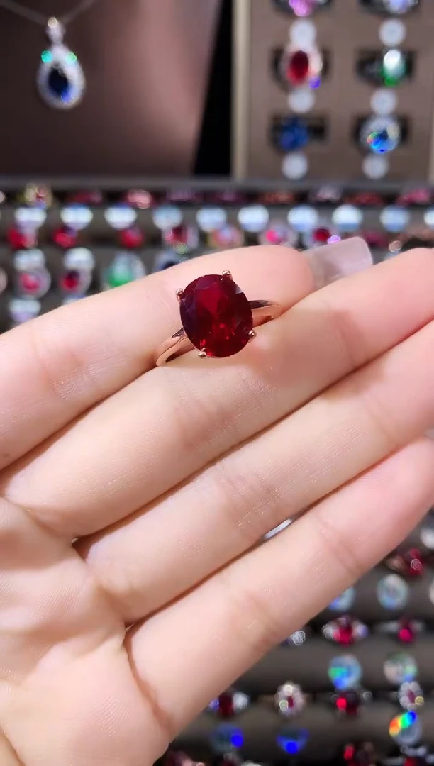 无925银酒红戒指