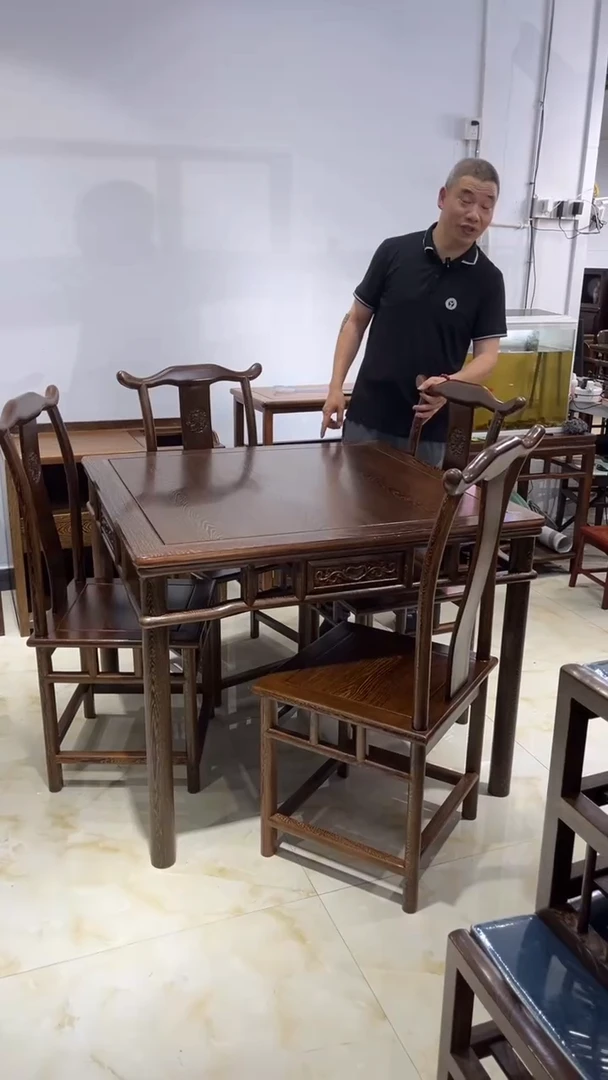 鸡翅木类成套家具   鸡翅木方桌尺寸100*100*78高一桌四椅