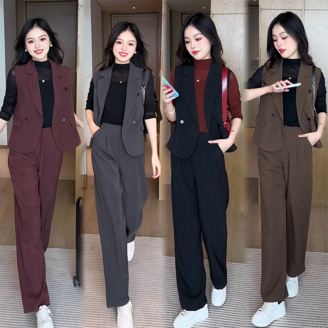西装马甲外套装春秋2025新款洋气高腰裤腿裤减龄时尚气质两件套