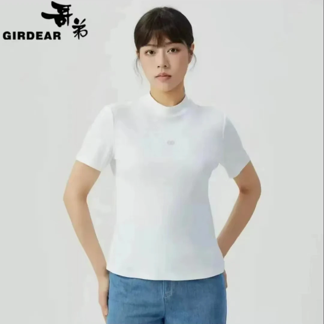 哥弟简约经典百搭烟管领修身短袖T恤上衣女1300606