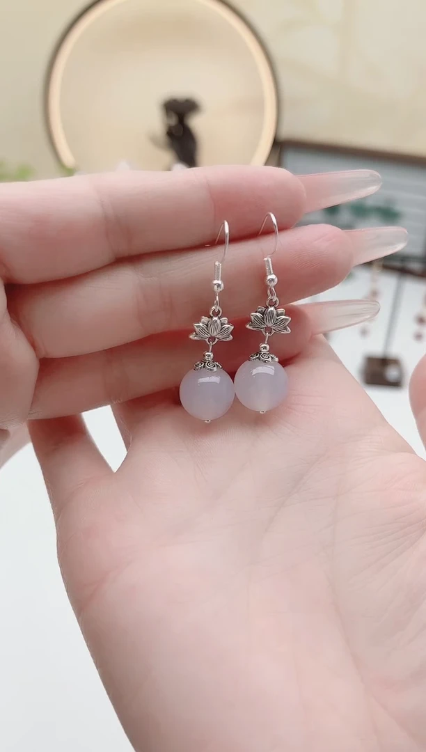 未镶嵌耳饰玛瑙/玉髓00白色荷花