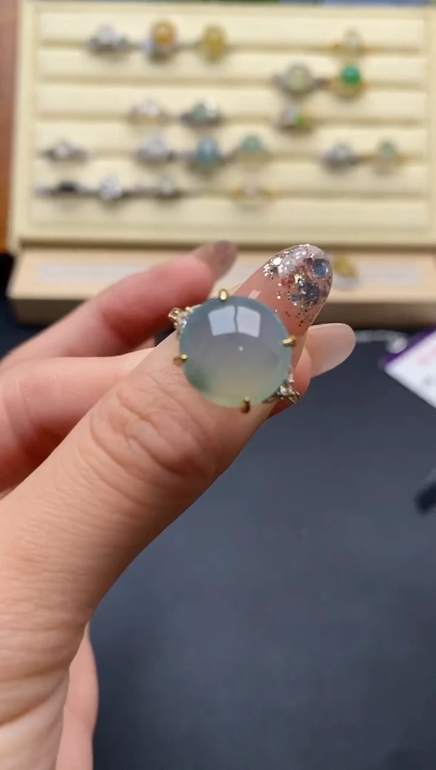 翡翠戒指银S925镶嵌6666666+4