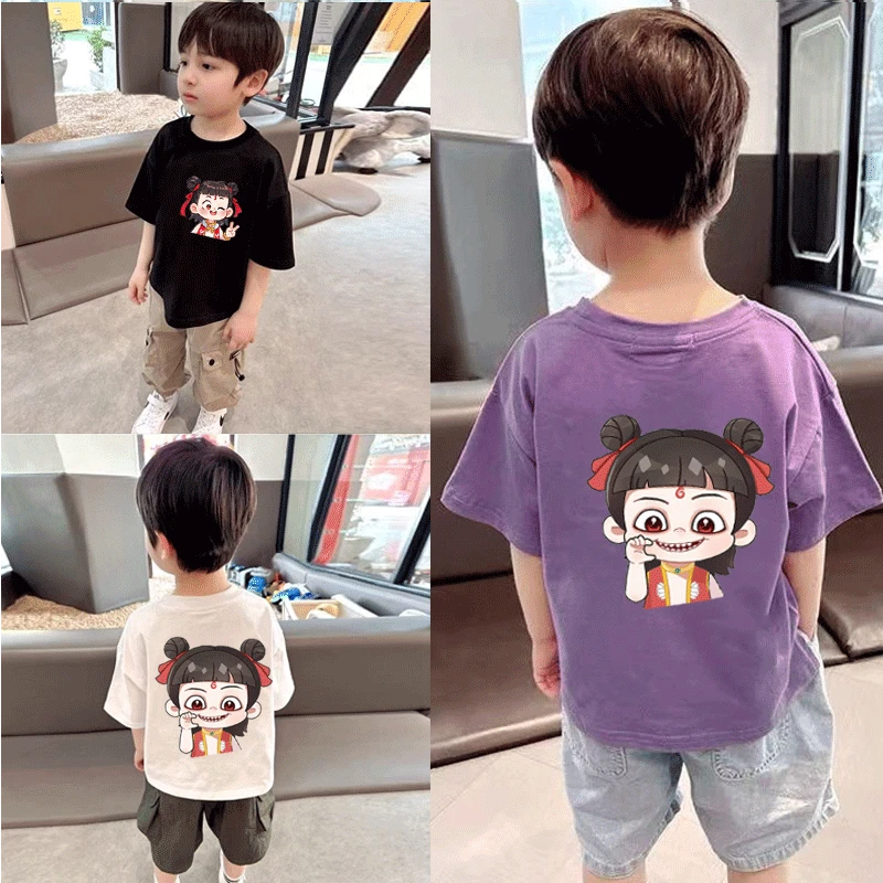 新款儿童卡通烟花短袖T恤纯棉宽松休闲百搭中大小男女儿童宝宝潮t