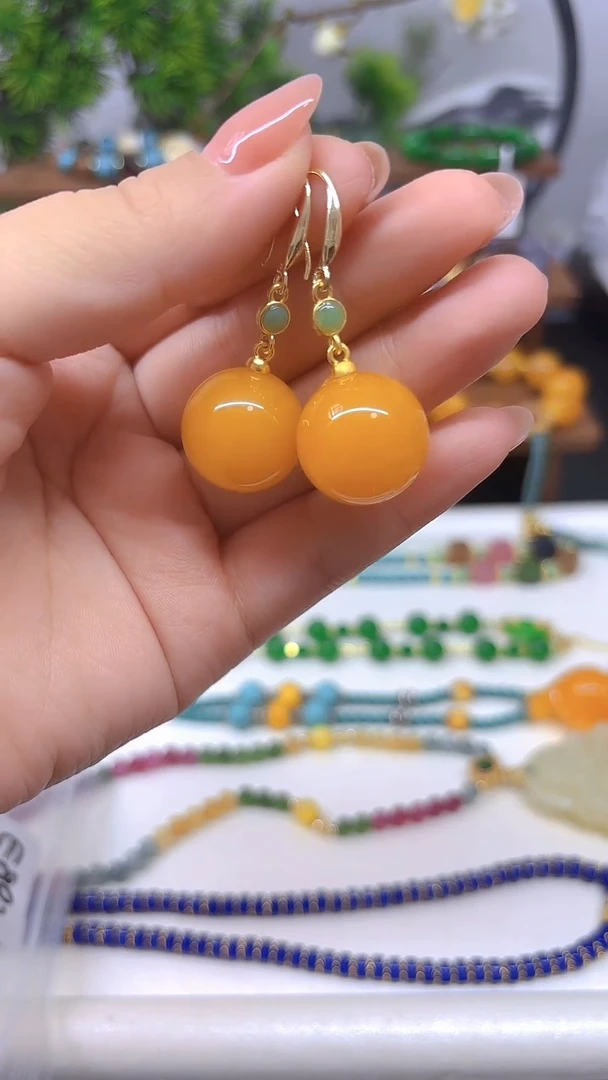 蜜蜡14K金镶嵌耳饰E893